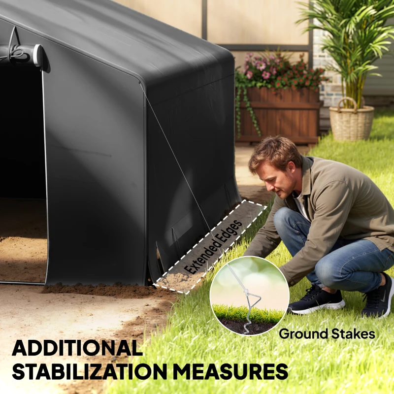 Outsunny 10' x 10' Portable Shed, Waterproof Bike Tent with Roll-up Zipper Door and Reinforced Galvanised Metal Frame, Dark Grey
