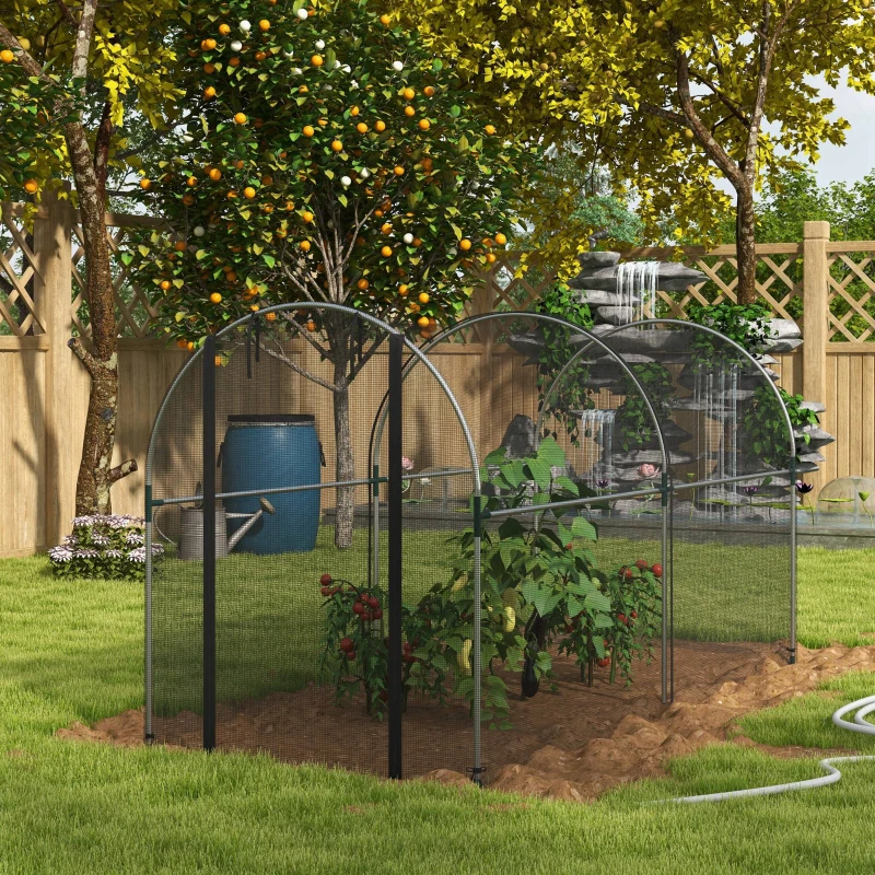 Outsunny 9.8' x 3.9' Crop Cage with Zipper Roll-Up Door, Mesh Plant Protection Tent from Animals with Galvanised Steel Frame