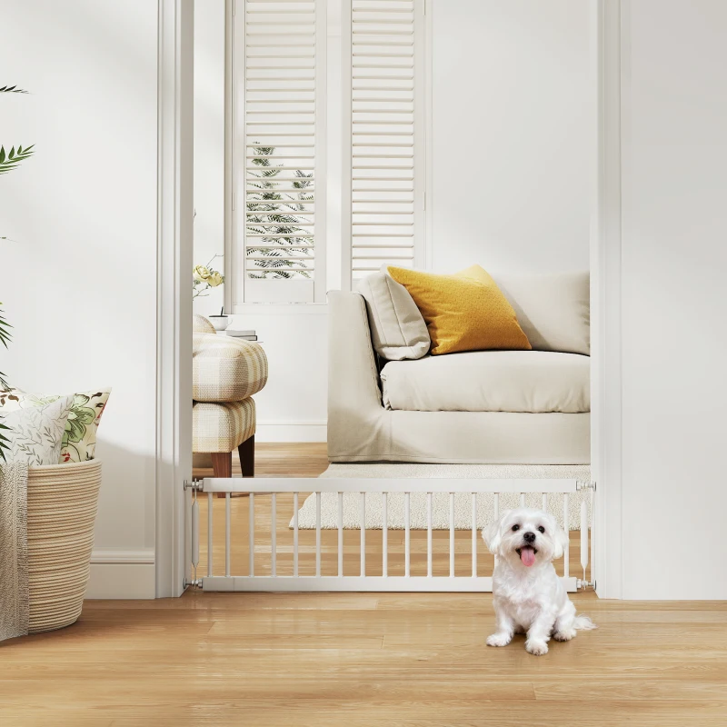 PawHut 26"-37" Dog Gate, Adjustable Pet Gate, Fits 10" Tall with 2 Extension, Pressure Mount Kit for Stairs and Doorways, White