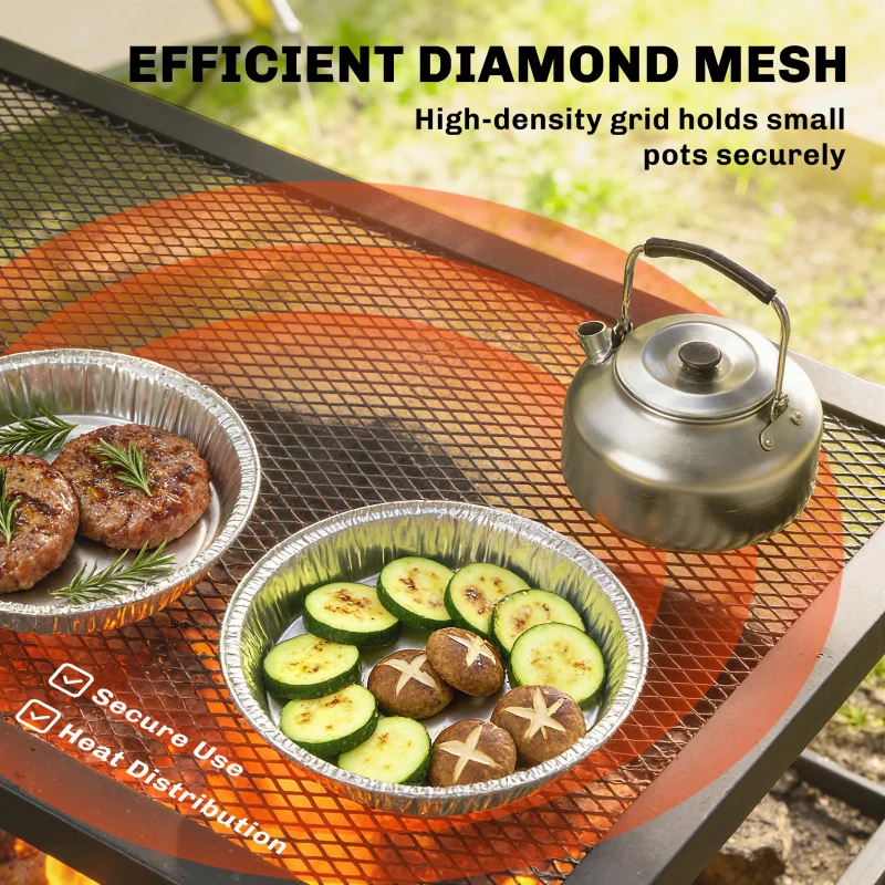 Outsunny Folding Campfire Grill, 36" x 18" Heavy Duty Carbon Steel Grill Grate with Folding Legs, Black