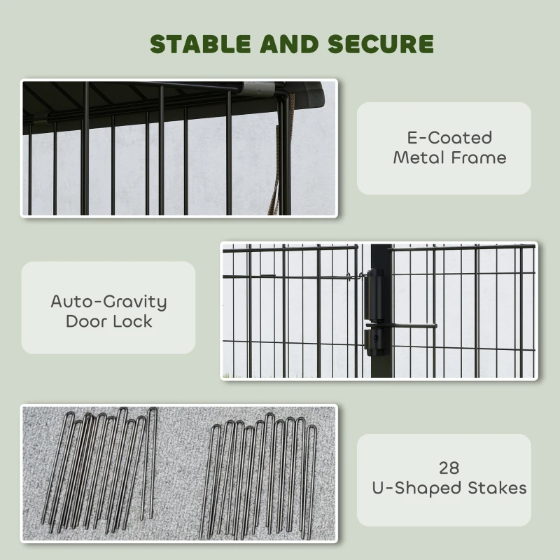 PawHut Metal Chicken Coop, Large Chicken Run with Water-Resistant & Anti-UV Cover for 7-9 Hens, Outdoor Hen House with 10 Doors