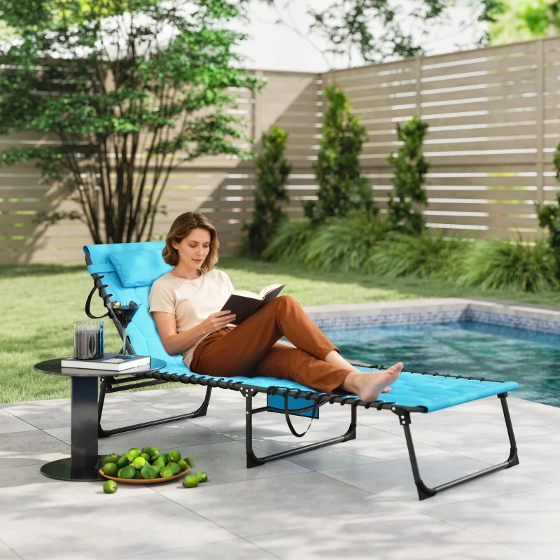 Outsunny Folding Chaise Lounge Set with Reclining Back, 25.6" x 74" x 14.2", Blue