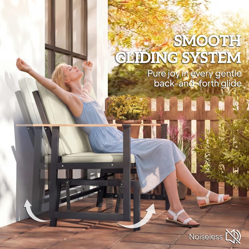 Outsunny Outdoor Glider Bench for 2 Person, Patio Glider Loveseat with Thick Cushions for Garden Balcony Porch, Cream White