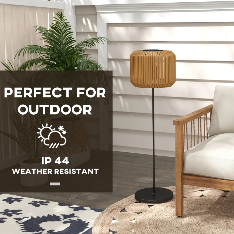 Outsunny Wicker Outdoor Floor Lamp, Cordless Solar Lantern with Auto On/Off LED Lights, IP44 for Patio, Porch, Pathway, Yellow