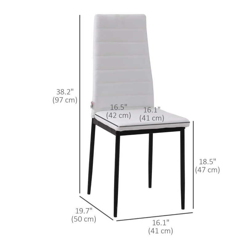 HOMCOM High Back Dining Chairs, Modern Upholstered Linen Fabric Accent Chairs with Metal Legs for Kitchen, Set of 4, White