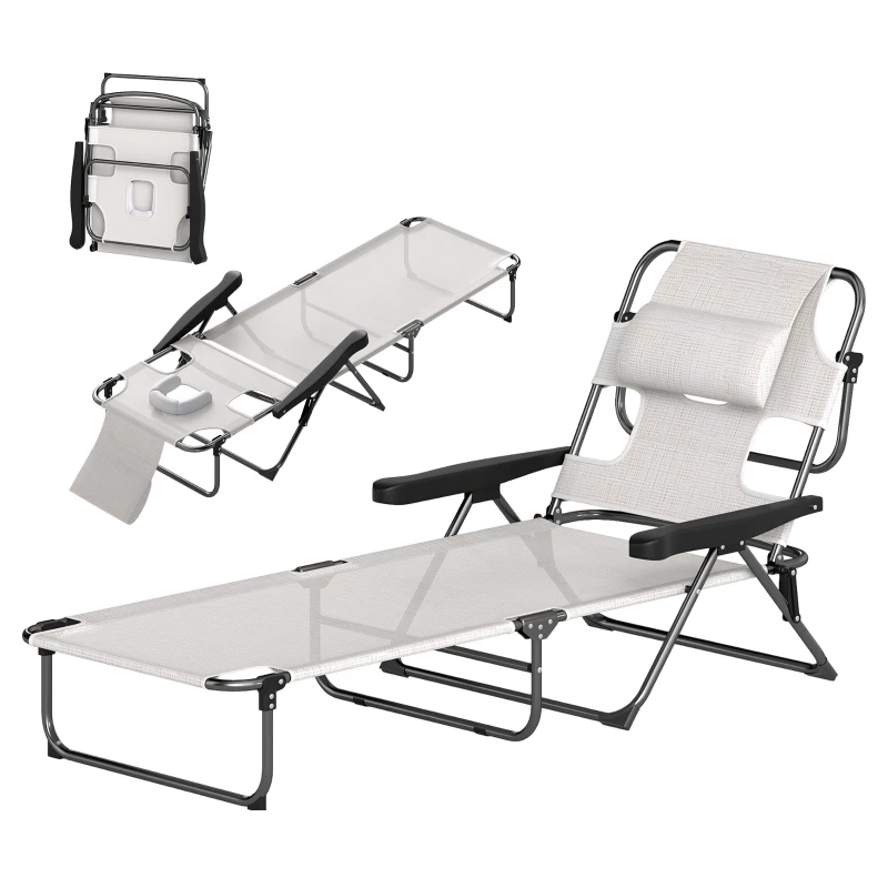 Outsunny Folding Lounge Chair w/ Reclining Back, Cream White