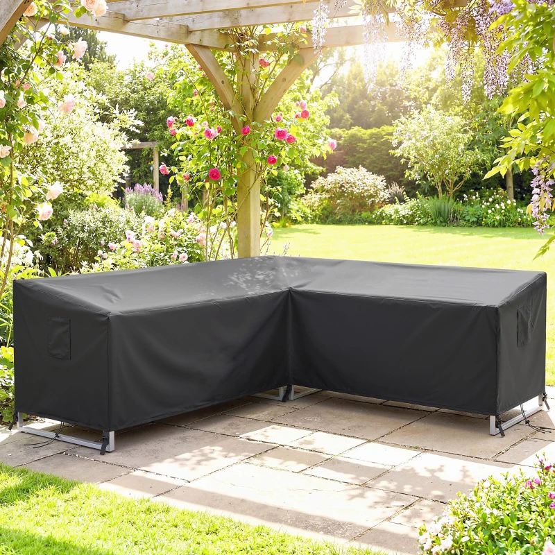 Outsunny V-Shaped Patio Furniture Cover, Waterproof Outdoor V-Shaped Sectional Sofa Cover with Air Vent, 105" x 105", Black