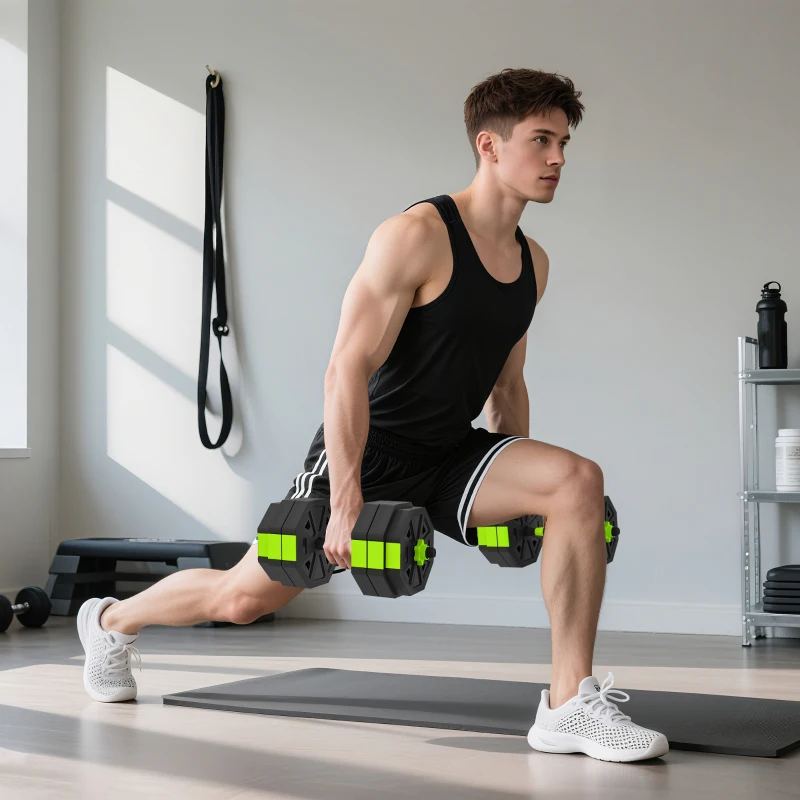 Soozier 6-in-1 Adjustable Dumbbell Set, Used as Kettlebell, Barbell, Dumbbell, Push-Up Stand, 66lbs Free Weights Set, Green