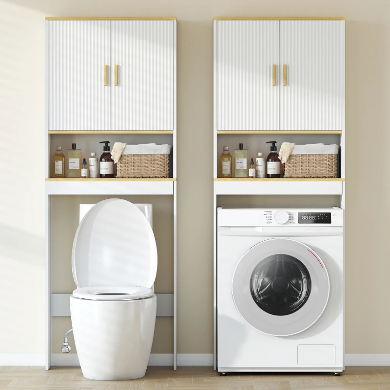 HOMCOM Over the Toilet Storage Shelf Adjustable Shelf Over the Toilet Storage Cabinet for Bathroom White and Oak