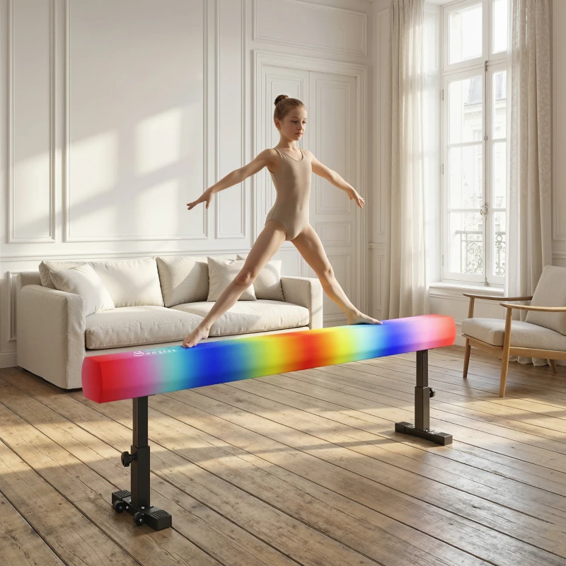 Soozier 7.5ft Adjustable Balance Beam, Gymnastics Beam with Wheels, Gymnastics Equipment for 6+ Years Old Training