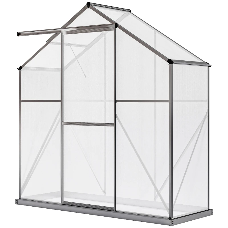 Outsunny 6' x 2.5' Walk-in Polycarbonate Greenhouse Aluminium Green House with Sliding Door, 5-Level Roof Vent, Rain Gutter