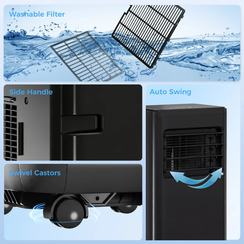 HOMCOM 10000 BTU Portable 4-in-1 Air Conditioner with Cool, Dehumidifier, Fan, Sleep, WiFi Voice Remote Control, Black