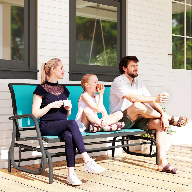 Outsunny 3-Seat Outdoor Glider Chair, Patio Rocking Chair, Steel Frame, Sling Fabric Seat for Garden, Backyard, Lawn, Blue