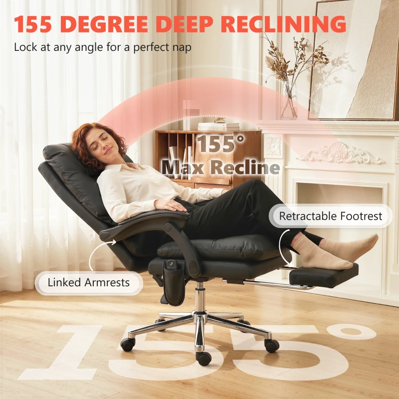 HOMCOM Massage Office Chair with 6-Point Vibration, Pet-Friendly Faux Leather Ergonomic Executive Desk Chair, Black