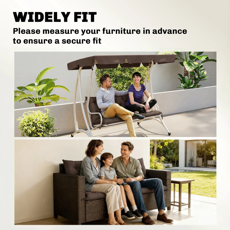 Outsunny 3-Seater Outdoor Bench Swing Chair Replacement Cushions for Patio Garden, Coffee