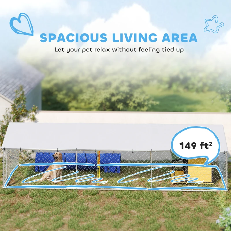 PawHut 20' x 7.5' x 5' Dog Kennel Outdoor for Large Dogs with Waterproof Roof, Silver