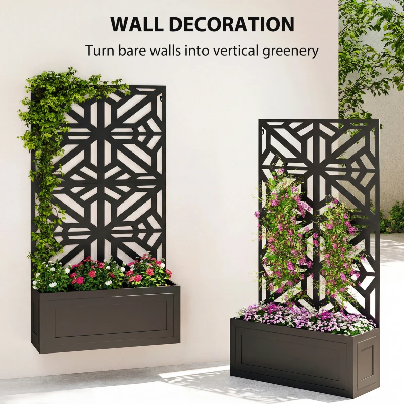 Outsunny Metal Raised Garden Bed with Trellis for Climbing Plants, Freestanding or Wall Mounted Flower Bed with Privacy Panel