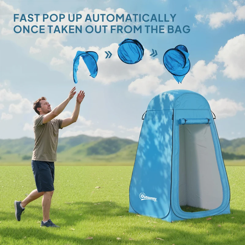Outsunny Pop Up Shower Tent, Portable Privacy Room for Outdoor Changing, Dressing, Fishing Storage with Carrying Bag, Blue