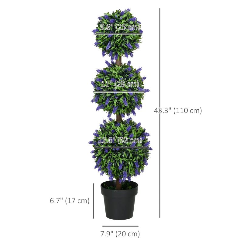 HOMCOM 3.5ft Set of 2 Artificial Plants, Lavender Flowers Ball Trees with Pot, for Home Indoor Outdoor Decor