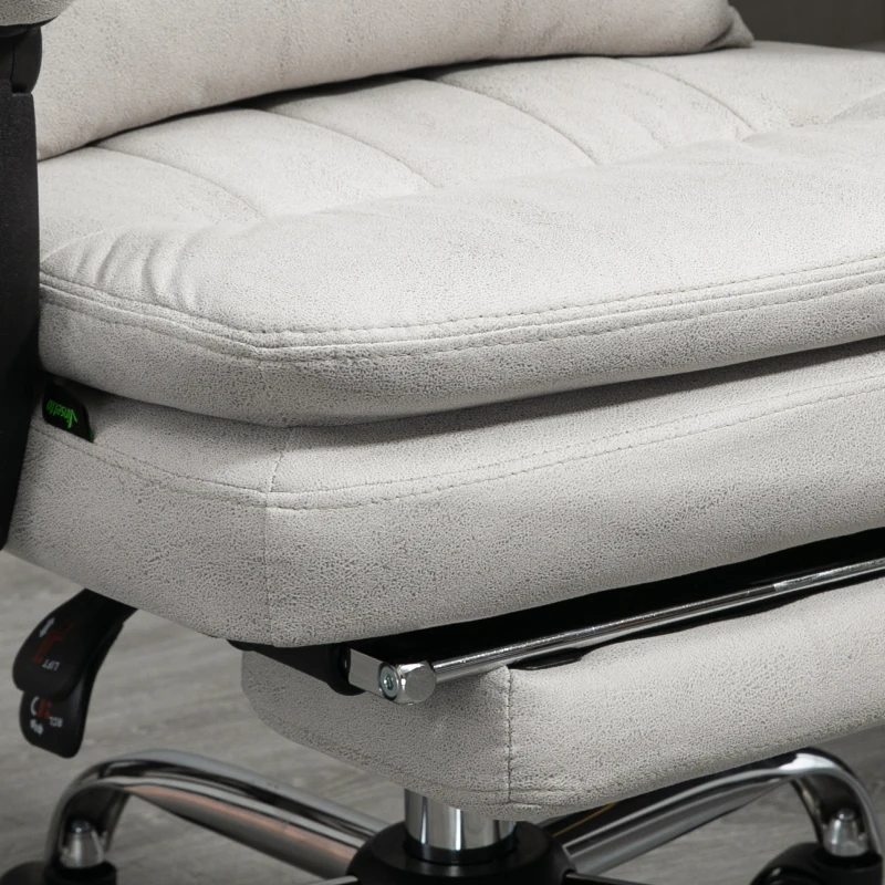 Vinsetto High Back Office Chair, Microfibre Computer Desk Chair with Lumbar Support Pillow, Foot Rest, Reclining Back, Arm, Light Grey