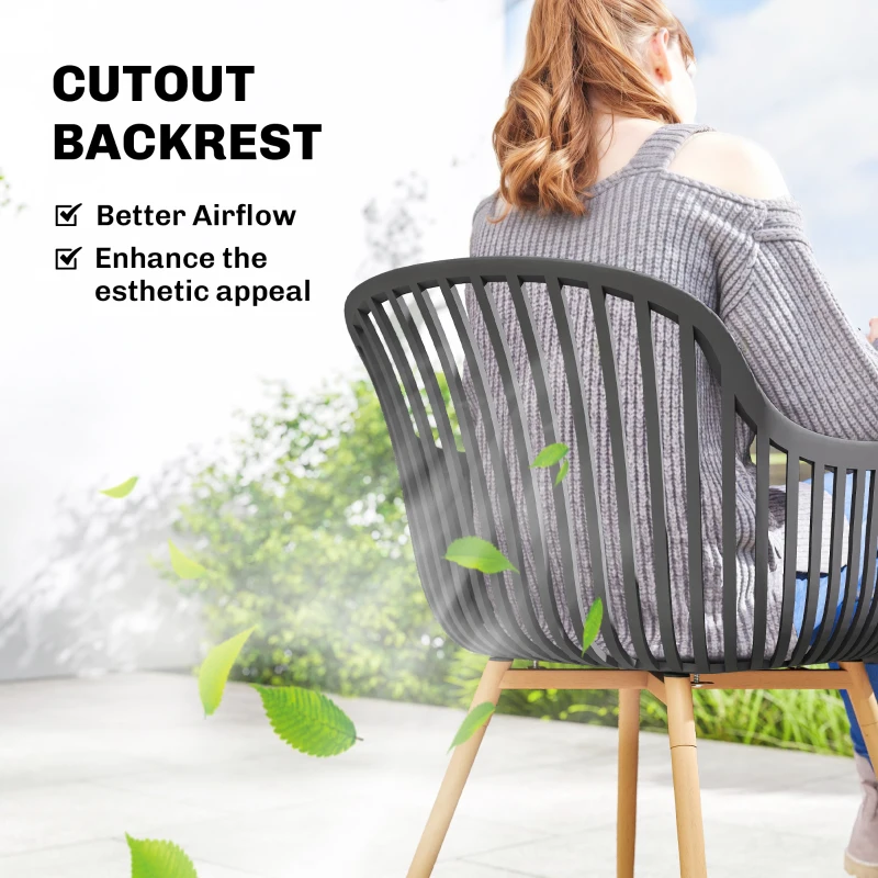 Outsunny Outdoor Dining Chairs Set of 4, Patio Chairs with Slotted Backrest, Grey