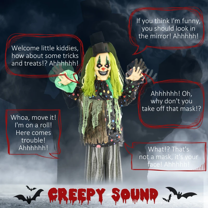 HOMCOM 6.1' Life Size Circus Clown Outdoor Halloween Decoration, Sound and Motion Activated w/ Light Up Eyes for Party