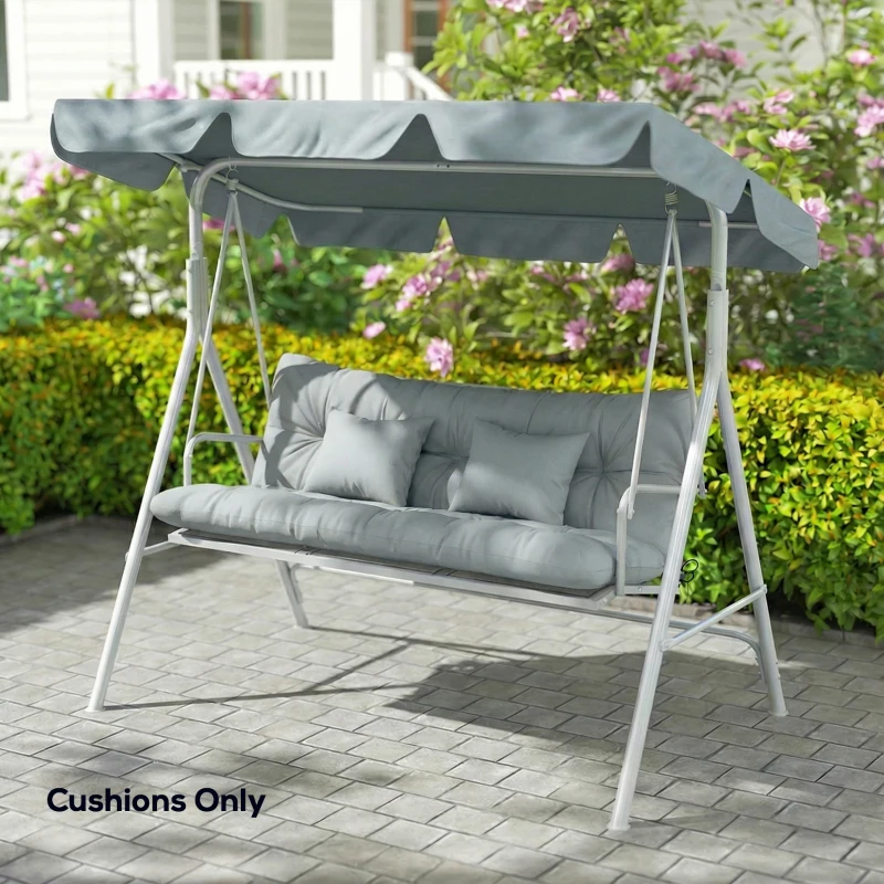 Outsunny 4-Piece Back and Seat Cushion Pillows Replacement and Pillows, Patio Chair Cushions Set with Ties, Light Grey