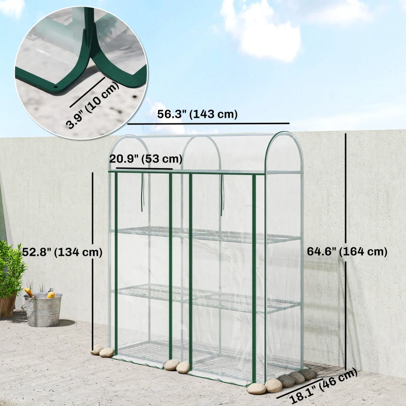 Outsunny 3 Tier Mini Greenhouse, Portable Greenhouse with 2 Roll-up Doors, 56.3" x 18.1" x 64.6", Clear