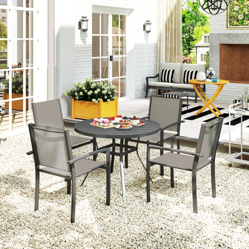 Outsunny 5 Piece Outdoor Dining Set with Round Table and 4 Stackable Chairs, for Backyard, Lawn, Deck, Balcony, Pool Side