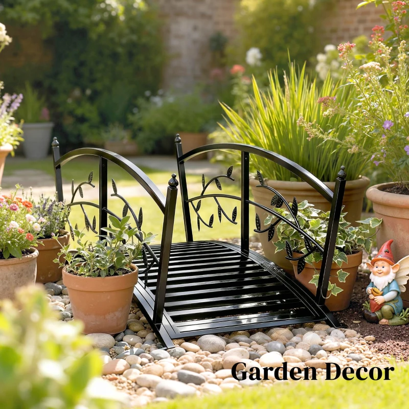 Outsunny 4 FT Metal Garden Bridge with Safety Railings, Outdoor Pond Bridge, Arch Decorative Footbridge for Creek Stream