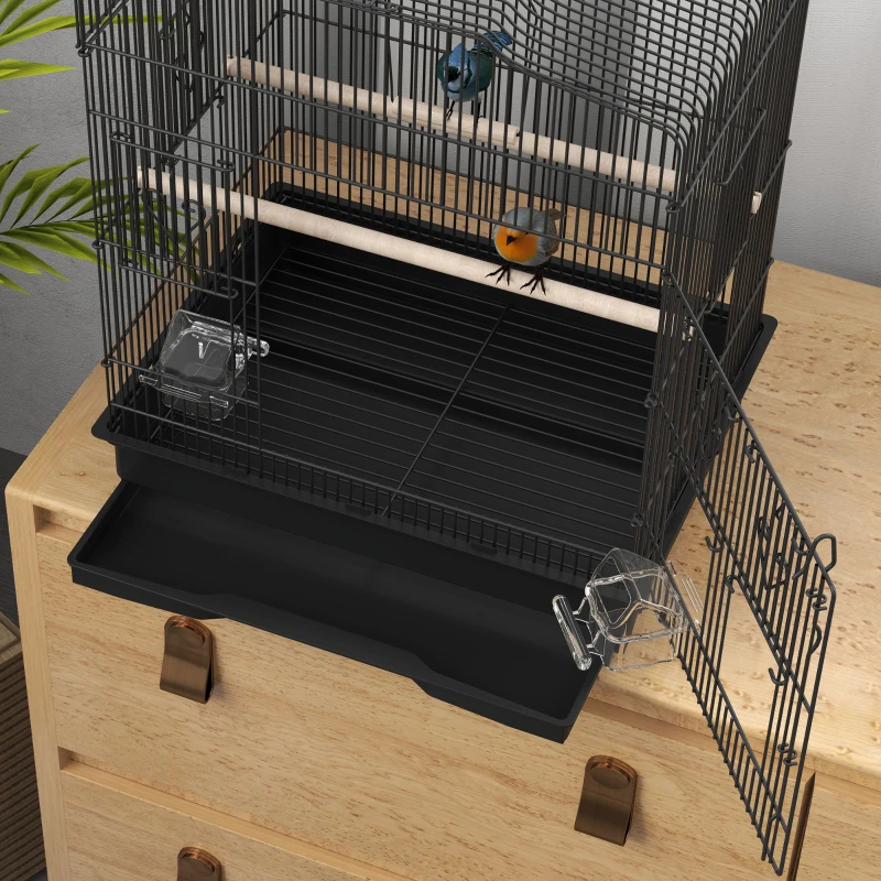 PawHut 23" Bird Cage, Finches Canaries, Parrot Cage with Doors Perches, 2 Feeder Pet Supplies, Black
