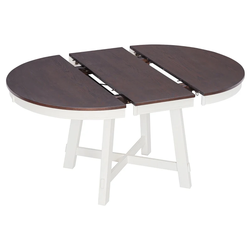 Farmhouse Dining Set with Upholstered High-Back Chairs, Sturdy Side Chair Set for Living Room, 58" L x 42" W x 30" H, Beige+Off White+Walnut