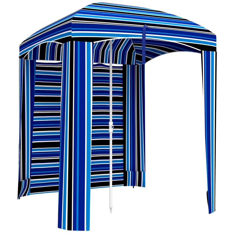 Outsunny 70.1" L x 70.1" W Cabana Umbrella with Walls, Vents, Ruffles, Carry Bag, Beach Umbrella, Blue Stripe