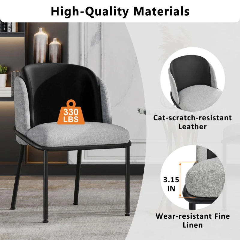 Set of 4 Stylish Dining Chairs with Ergonomic Contoured Back, Upholstered Chairs for Living Areas, 21.5'' L x 21.5'' W x 33.5'' H, Black+Gray