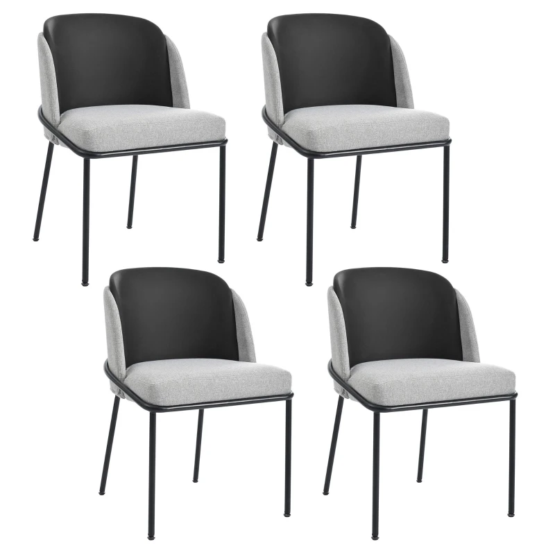 Set of 4 Stylish Dining Chairs with Ergonomic Contoured Back, Upholstered Chairs for Living Areas, 21.5'' L x 21.5'' W x 33.5'' H, Black+Gray