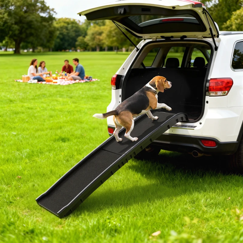 PawHut 61 Inches Folding Pet Ramp with Frosted Surface, Raised Side Rails, for Cars, SUVs