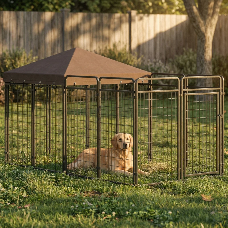 PawHut Dog Kennel Outdoor with Waterproof Canopy, Dog Run with Galvanized Chain Link, Secure Lock, for Backyard and Patio, Large and Medium Sized Breeds, Chickens, Ducks, 9.3' x 4.6' x 5.2'