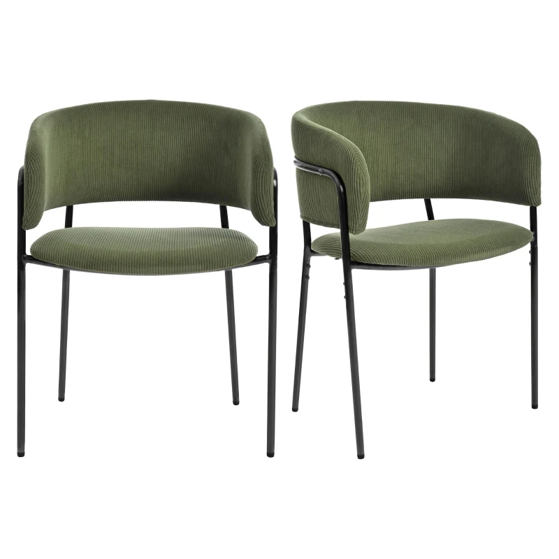 Modern Corduroy Side Chair with Ergonomic Curved Back, Minimalist Lounge Chair for Living Room, 30.5" L x 21.5" W x 19.5" H, Green