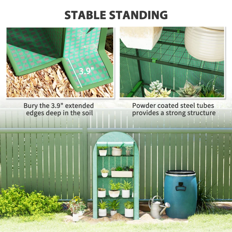 Outsunny Mini Greenhouse, Portable Greenhouse with 4 Tier Shelves, Roll-Up Door, and Plastic Cover, 41.3" x 17.7" x 63", Green