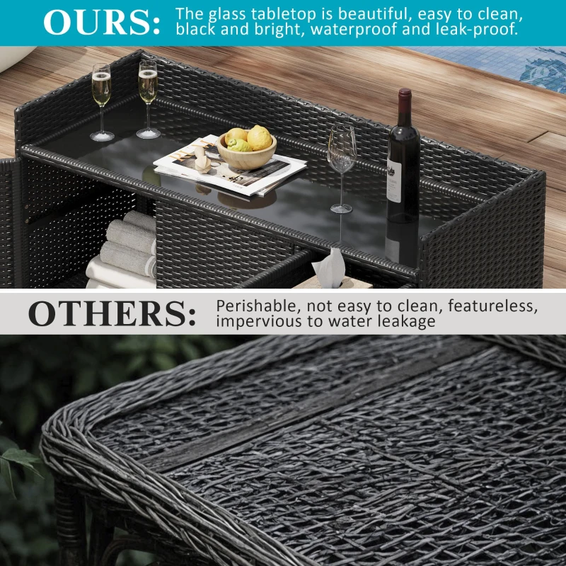 Outdoor Wicker Storage Cabinet with 3-Tier Adjustable Shelves, Stylish Bar Table for Garden, 47.5'' L x 16'' W x 39.5'' H, Black Brown