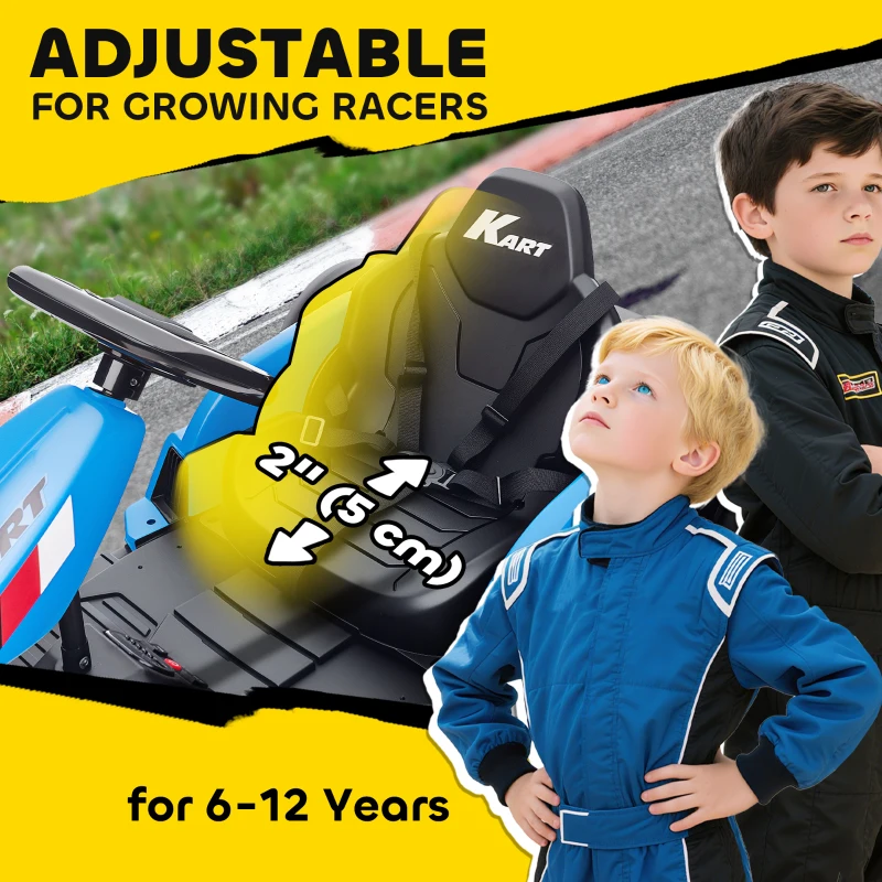 Qaba 24V Electric Go Kart with Dual 150W Motors, Adjustable Seat & 11.2MPH High Speed, Slow Start, 5-Point Harness, Blue