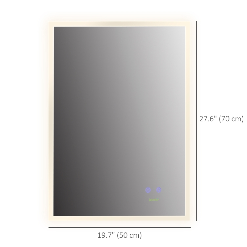 kleankin 28" x 20" LED Bathroom Mirror, Anti Fog Wall-Mounted Mirror with 3 Temperature Colors, Memory Function, Plug-in