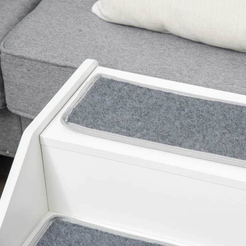PawHut Pet Stairs for Miniature Dogs Hidden House, Cat Steps for Couch High Bed Sofa, Portable Puppy Stairs for Climbing with Handles, Non-Slip Carpet, Side Holes for Entry, White