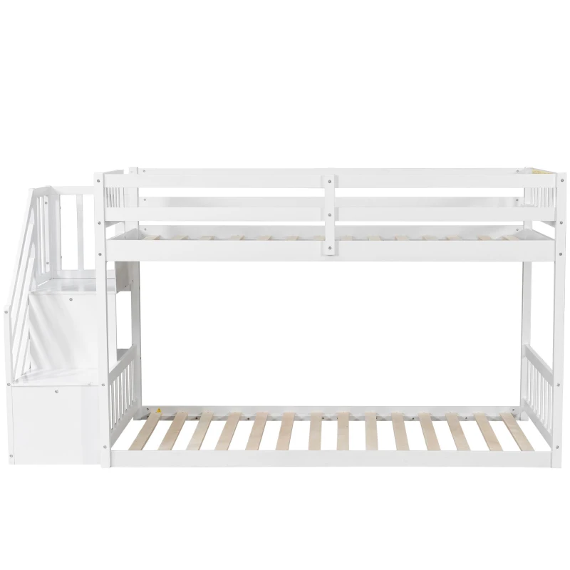 Space-Saving Bunk Bed with Low-Profile Design and Built-In Storage, Sturdy Tiered Beds for Kids, 95" L x 41.5" W x 50" H, White