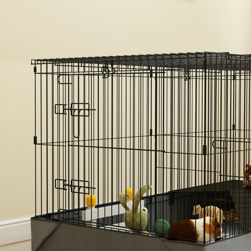 PawHut Guinea Pig Cage with Removable Top, 2 Separate Area, Waterproof Bottom Liner, Ramp, Perch, for Rabbits, Hedgehogs