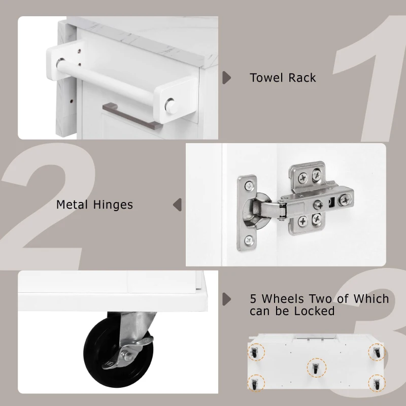 Rolling Kitchen Island with 2‑Tier Pull-Out Organizer, Versatile Storage Cabinet for Open-Plan Kitchens, 50.5'' L x 26.5'' W x 35.5'' H, White
