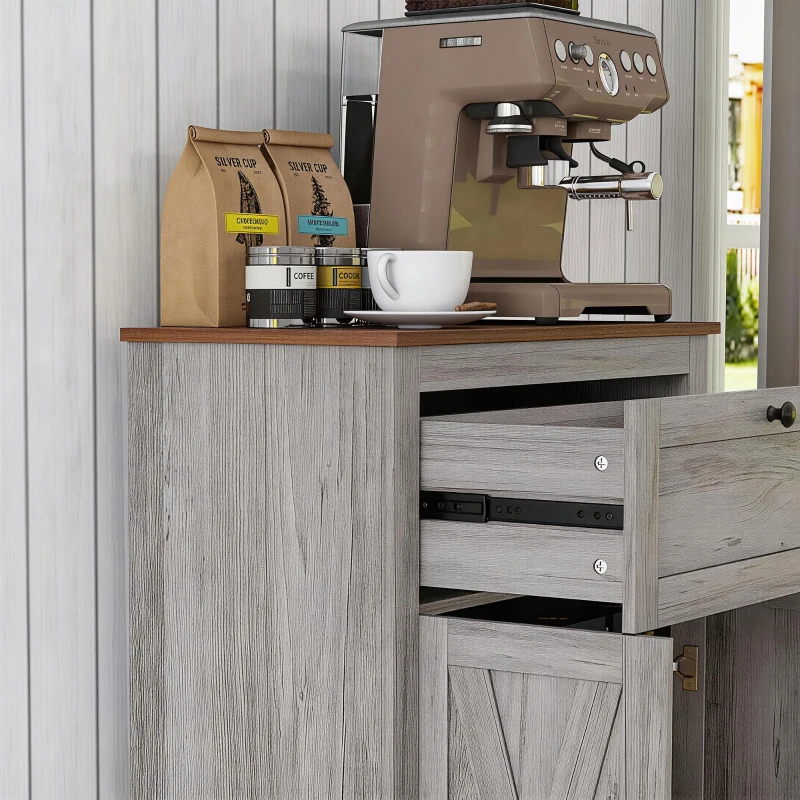HOMCOM Farmhouse Sideboard Storage Cabinet with Doors and Drawer for Kitchen, Living room, 23.5"x11.75"x34.5", Light Gray