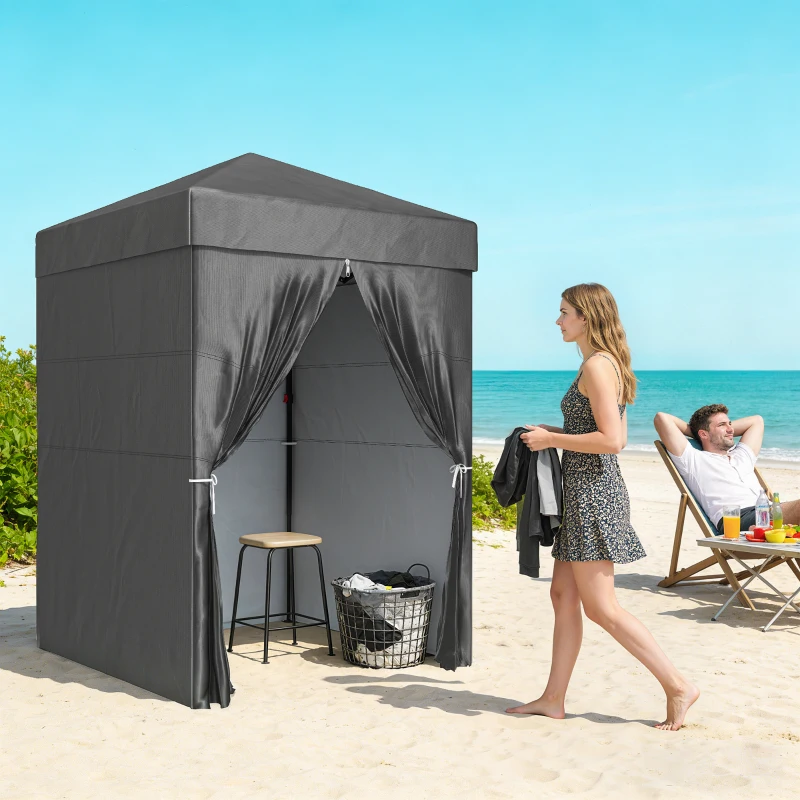 Outsunny 5 x 5 ft Compact Pop Up Canopy Tent, UPF 50+ Changing Room, Portable Instant Privacy Canopy with Mesh Window, Dark Grey