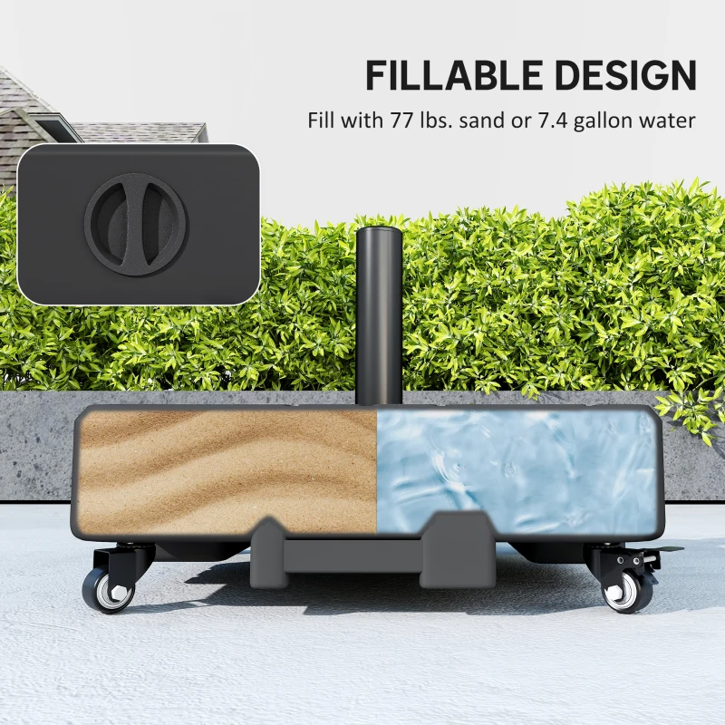 Outsunny Patio Umbrella Base Outdoor Umbrella Stand with Wheels for 1.5"/1.9" Poles