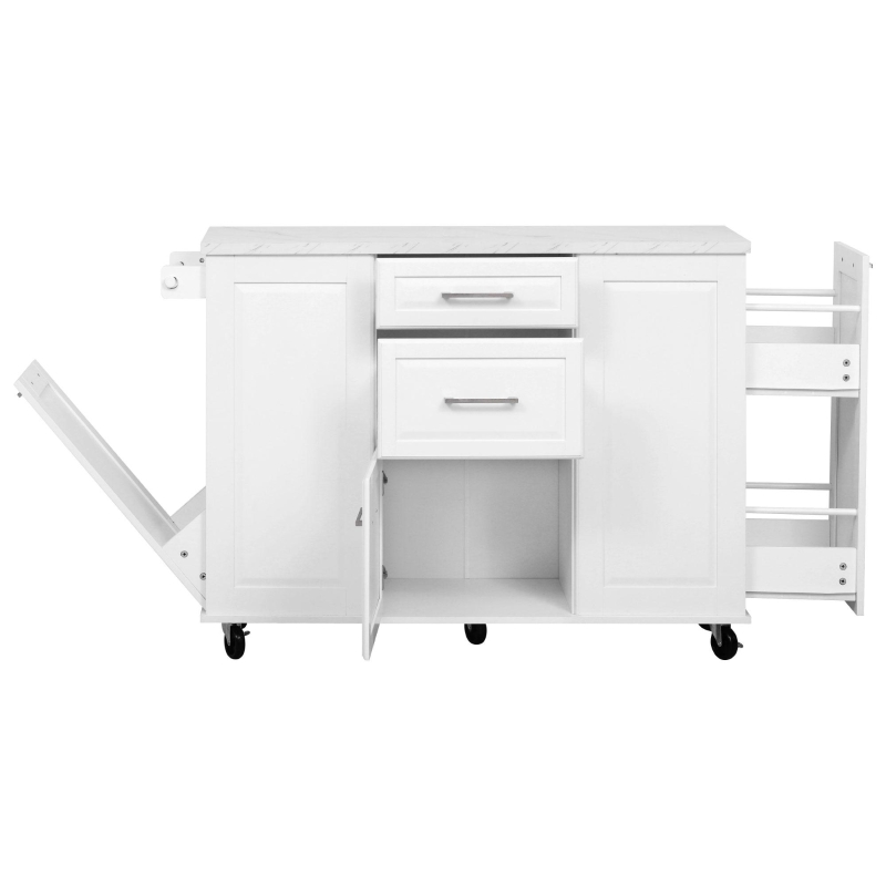 Rolling Kitchen Island with 2‑Tier Pull-Out Organizer, Versatile Storage Cabinet for Open-Plan Kitchens, 50.5'' L x 26.5'' W x 35.5'' H, White